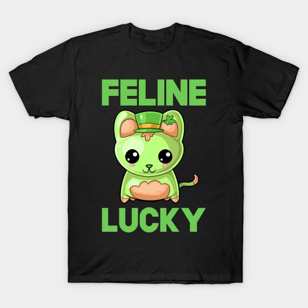 St Patricks Day Feline Lucky Kawaii Cute Cat T-Shirt by SusurrationStudio